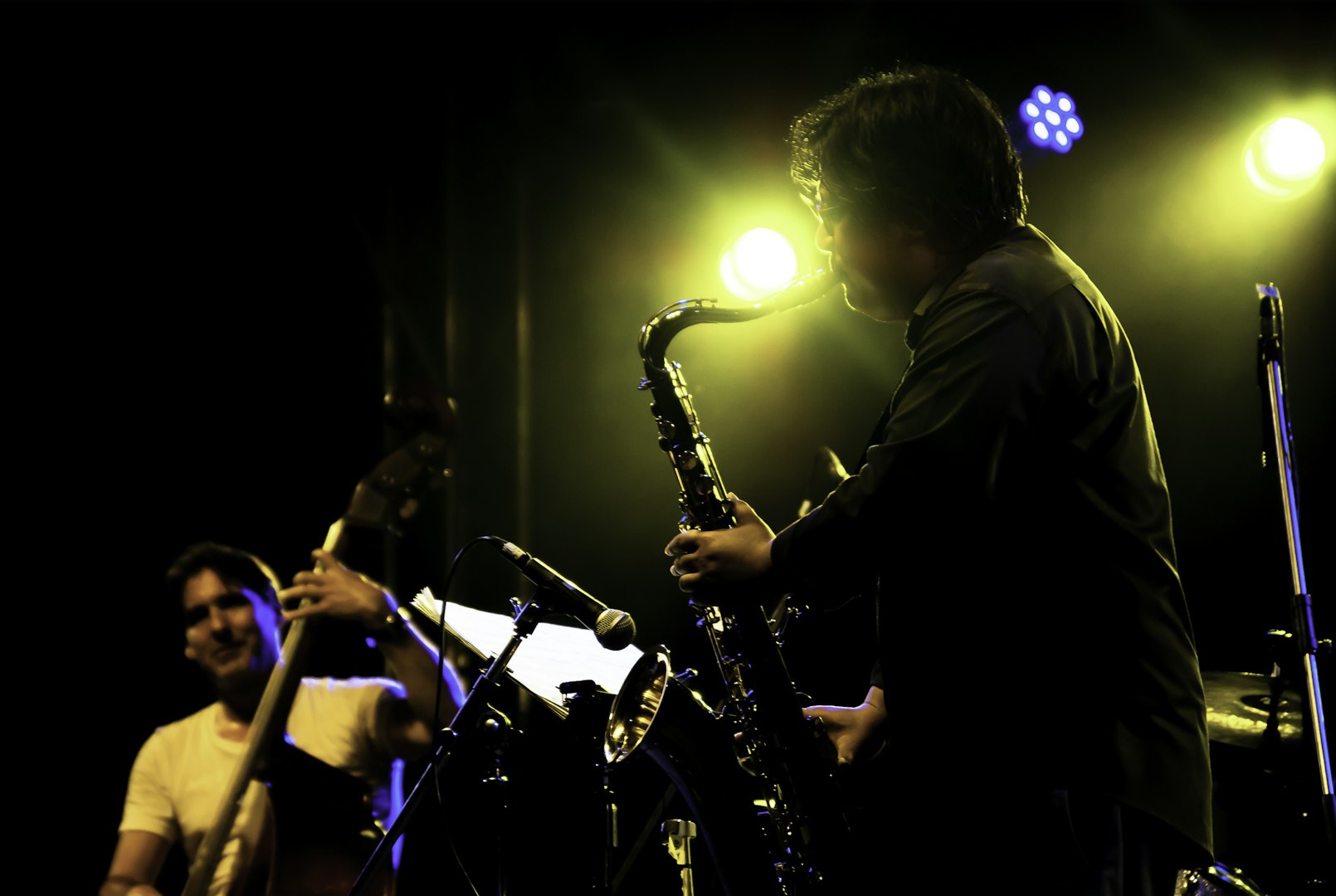 Saxofonist spelar live på event med dansande publik – NordicVibes DJ-tjänster för fest, bröllop och företagsevent